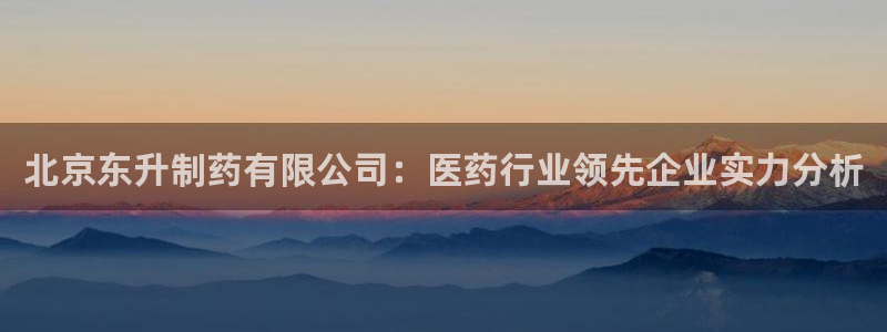 9游会老哥：北京东升制药有限公司：医药行业领先企业实力分析